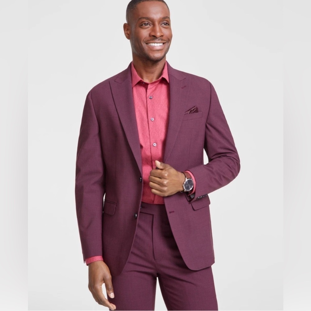 Bar III Mens Skinny Fit Sport Coat Suit Jacket Blazer in Red Wool NWT